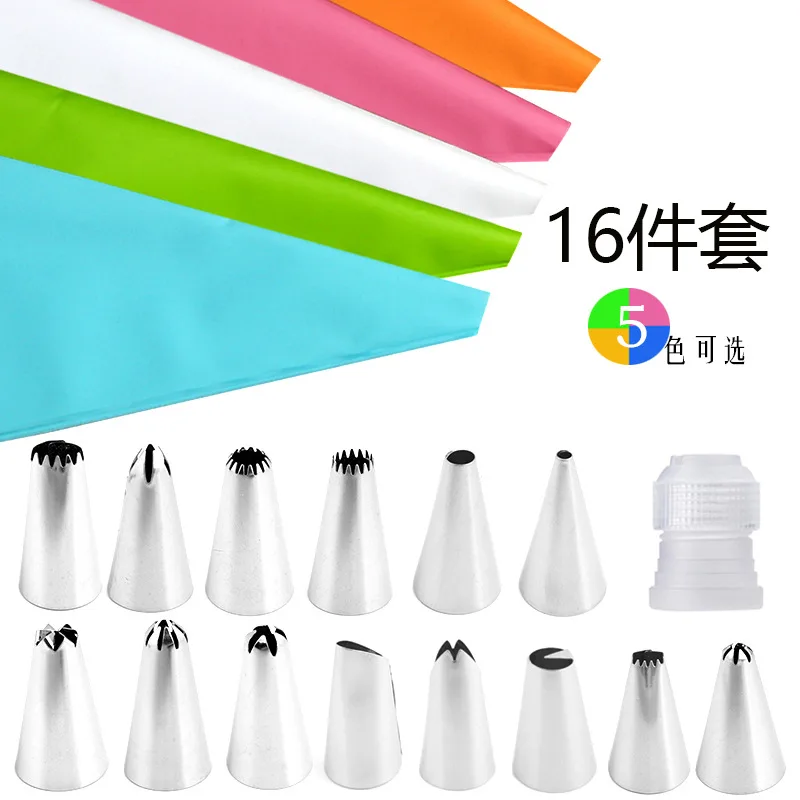 

16PCs Silicone Pastry Bags Tips Cake Icing Piping Stainless Cream Nozzle Cupcake Decorating Tools Cake Nozzles Pastry Bags