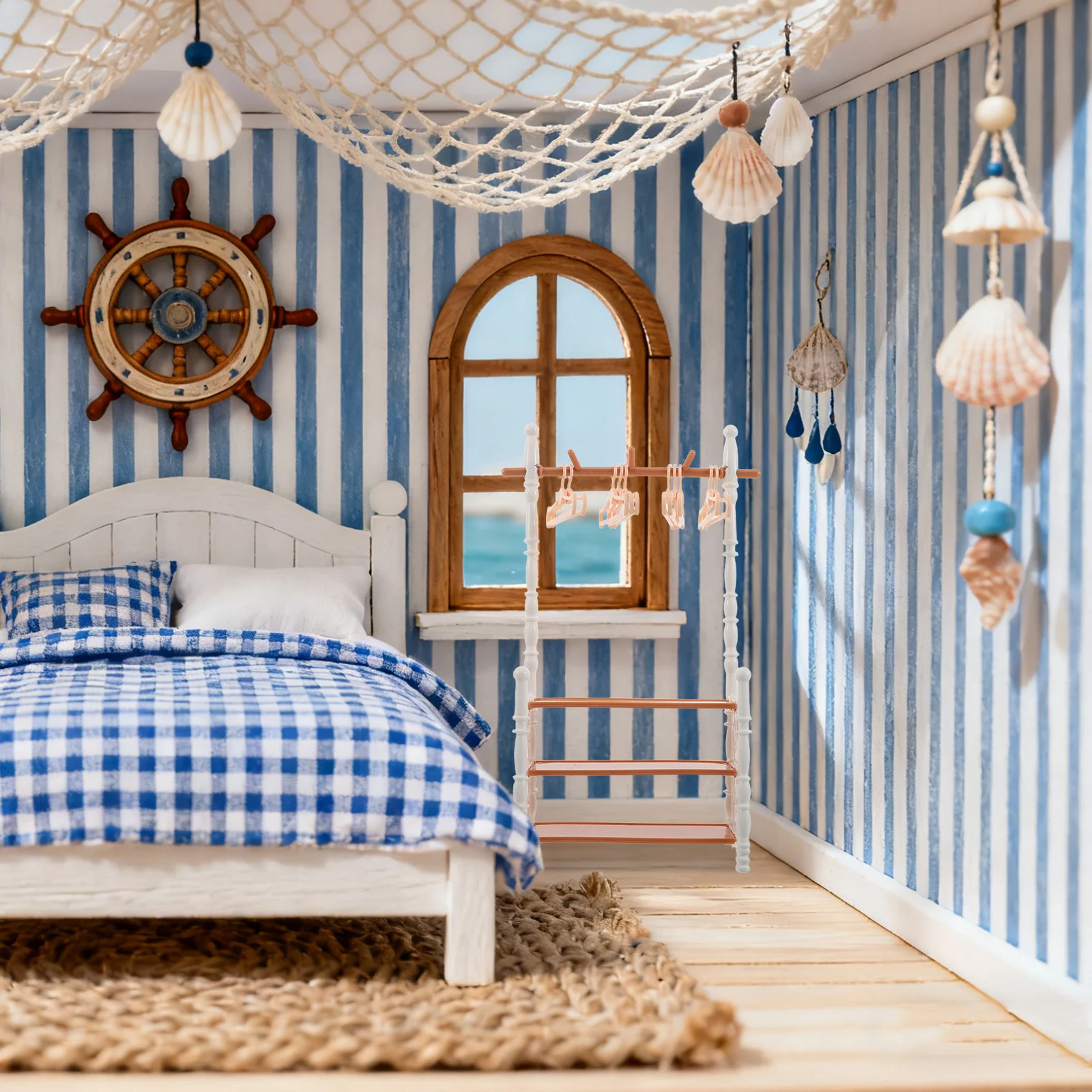 1세트 미니 신발장 및 옷걸이 랙 유럽 스타일 미니 하우스 가구 액세서리 창의적인 역할 놀이 장식품