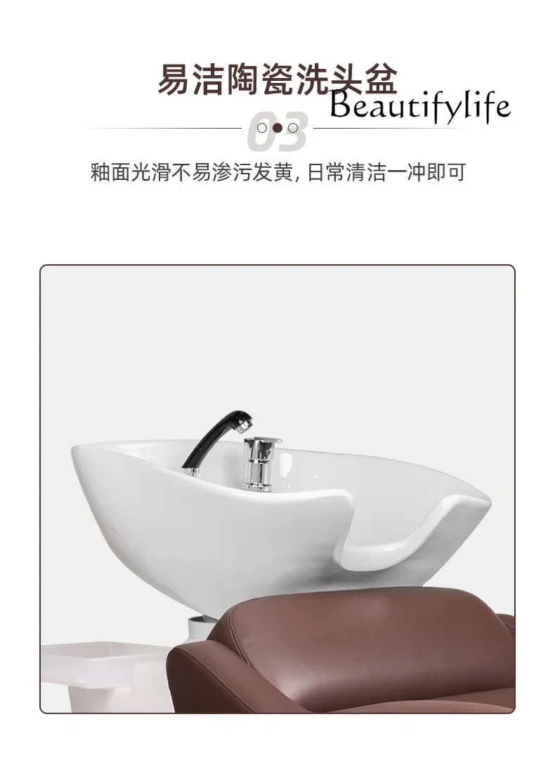 سرير شامبو من MM QBarber Shop، سرير نصف مستلق لصالون الشعر، سرير دافق خاص لمتجر السبا، سرير شامبو لمتجر التجميل #5