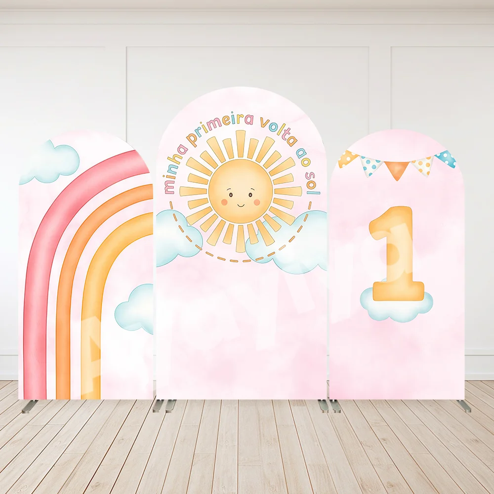 

Фон с аркой для детского душа «Маленькое солнце» для девочек, облака, Радуга, арочные настенные панели на день рождения, фон