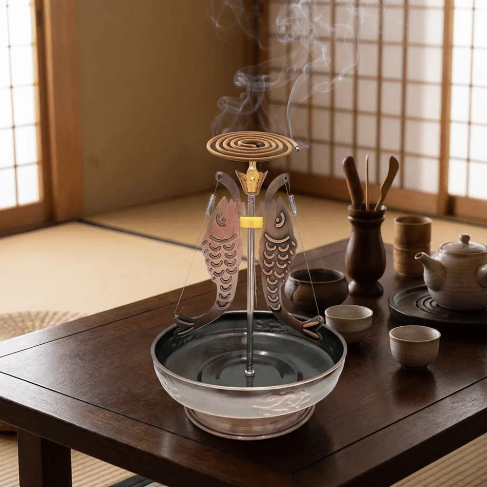 Adjustable Center Rod Three-Fish Incense Holder Stainless Steel Decorative Buddhist Incense Burner Handcrafted