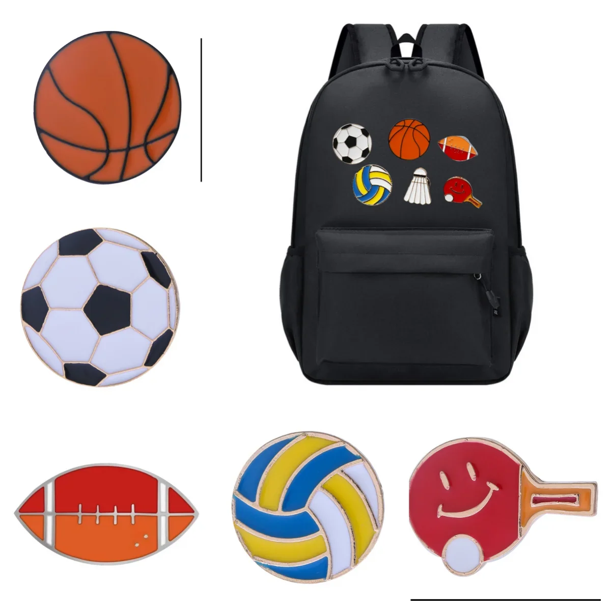 

Football Cartoon Brooch Enamel Basketball Badminton Metal Badge Ins Pins Men's and Women's Backpacks Clothing Gifts Souvenir