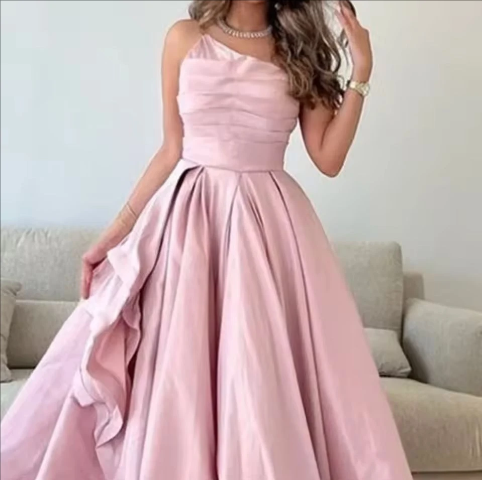 

Elegant Off the Shoulder Empire Ball Gown Party Dress Floor Length Sleeveless Satin Ruched Formal Evening Customized