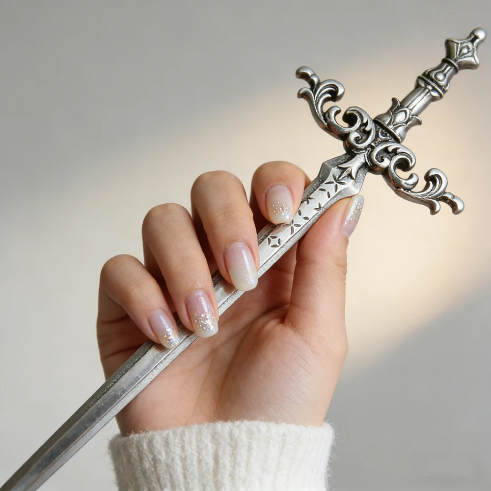 1 قطعة عصا الشعر السيف الفضية لهجة المزخرفة نجمة القرون الوسطى الخيال تصميم الكمال تأثيري جريئة تسريحات الشعر تبدو أنيقة الإكسسوارات
