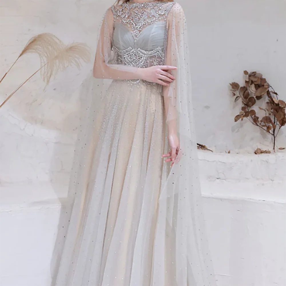 

Luxury O-Neck Sequined Beading Sleevelss A-Line Formal Evening Dresses Birthday Party Prom Gowns Customized