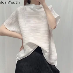 Blouse for Women Stand Neck Short Sleeve Folds Shirts 2023 Blusas Mujer De Moda Loose Fashion Korean Summer Blouses Tops 27o654