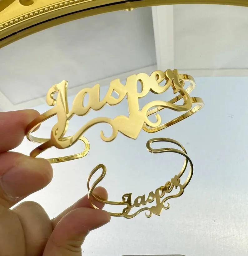 

Браслет с именем на заказ, персонализированный браслет из нержавеющей стали, 18-каратное позолоченное имя, ювелирные изделия, больше стилей, открытые браслеты, уникальный подарок