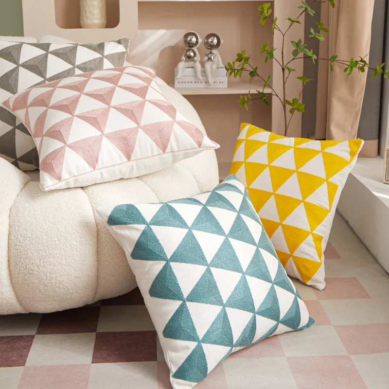 

INS Geometric Embroidered Pillowcase Cotton Triangular Cushion Cover 45*45cm Decorative Home Pillow Cover for Sofa Bedding Decor