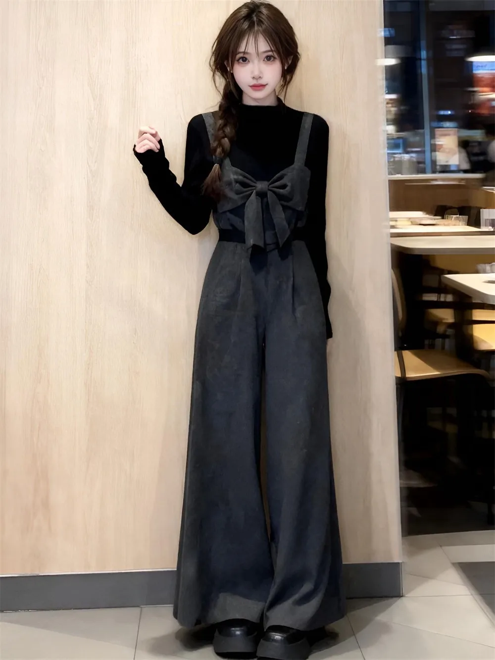 Slimming Fashion Set Autumn Winter New Style Trendy High-End Feeling Small Size Women's Base Shirt Top Elegant Long Pants