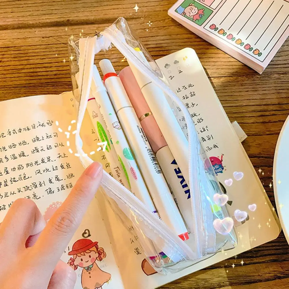 Pencil Bag Stationery Bag Transparent Pencil Case Zipper Pouch Multifunctional Cosmetic Bag Organizer Portable Makeup for School