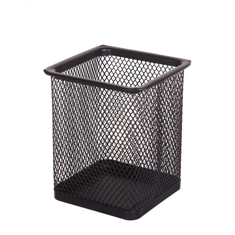 Metall Mesh Platz Stift Topf Fall Bleistift Halter Büro Schreibtisch Schreibwaren Container Veranstalter Langlebig Bleistift Fall Schwarz