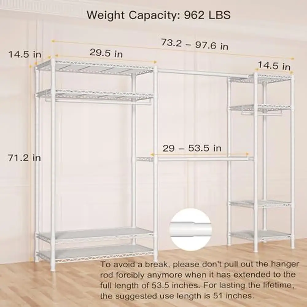 Organizzatore di stoccaggio per porta abiti in metallo resistente con 8 ripiani e 4 barre appendiabiti armadio indipendente camere da letto e soggiorno