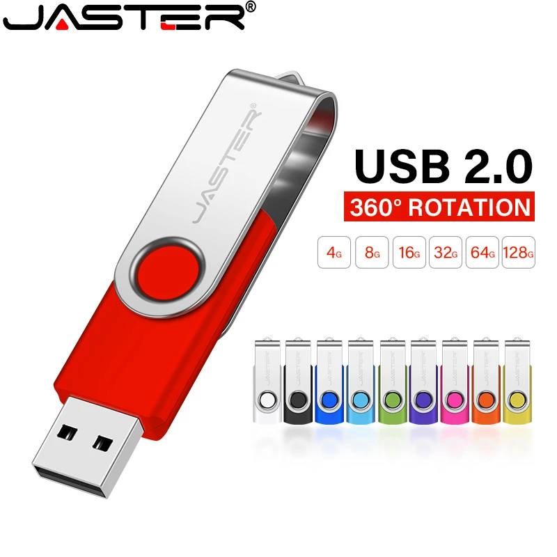 

JASTER Rotatable USB Flash Drive 128GB Real Capacity Memory Stick 64GB Free Key Chain Pen Drive 32GB Colorful USB Stick 16GB 8GB