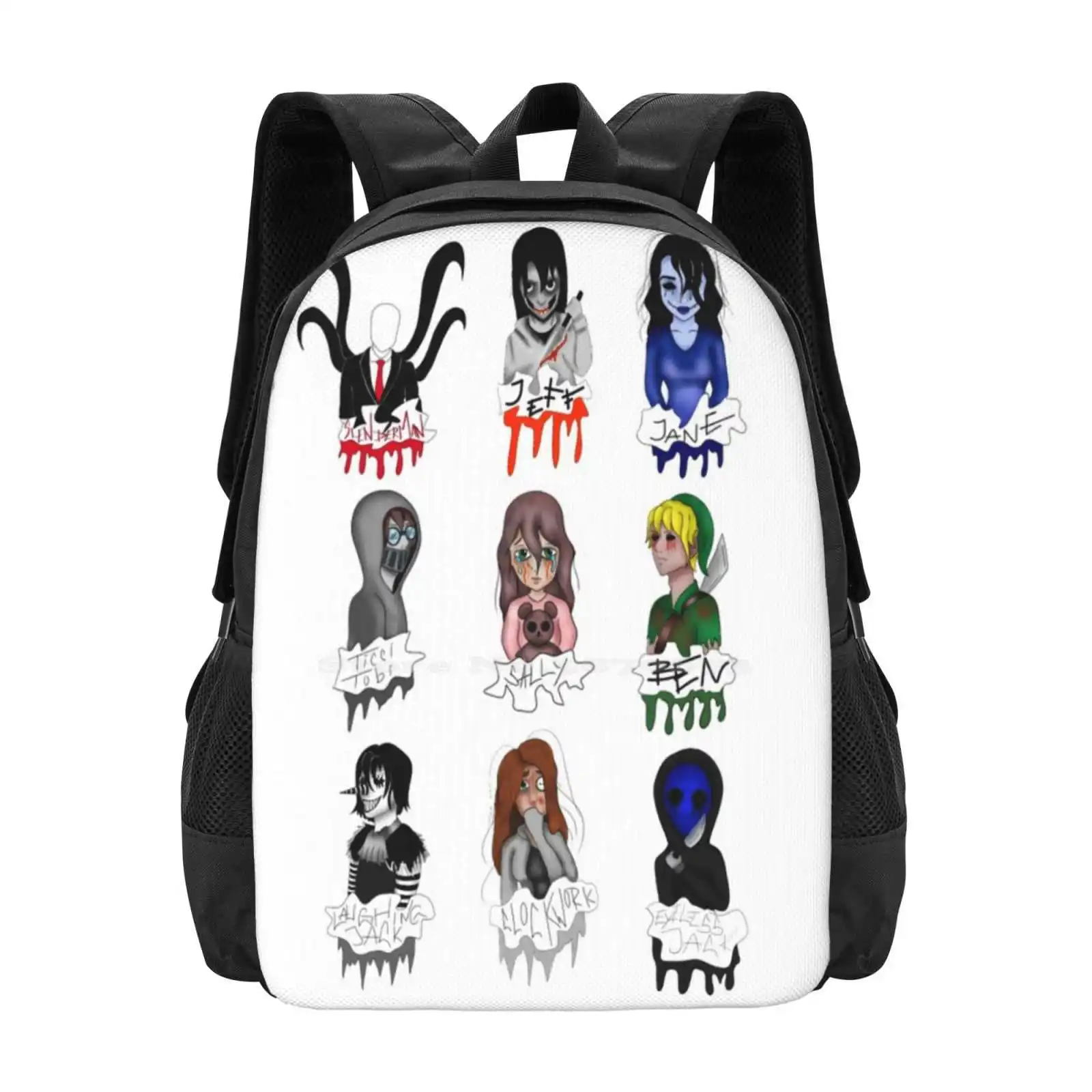 Creepypasta Team Hot Sale Schoolbag Backpack Fashion Bags Vgdraw Creepypasta Characters Cartoon Halloween Spooky Fiction Scary