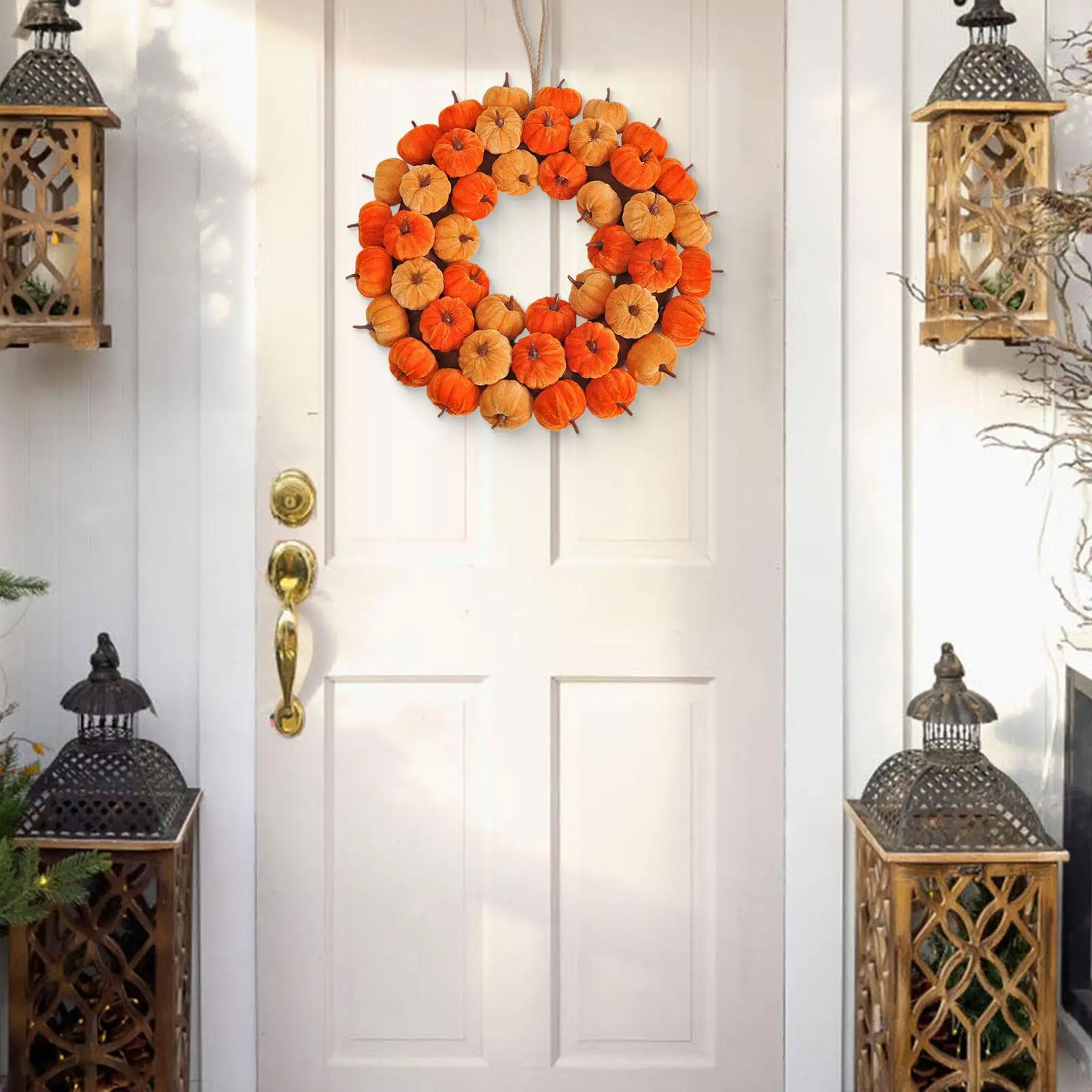 

Венок для осеннего урожая передней двери, декоративный венок из искусственной тыквы 15,75 дюйма для окна, камина, столовой, крыльца, фермерского дома