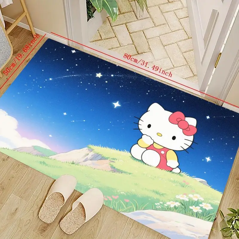 

1PC Hello Kitty Starry Night Landscape Floor Mat Rug, 50x80cm (19.68x31.49inch) Kawaii Anime Cartoon Doormat, Non-Slip Washable