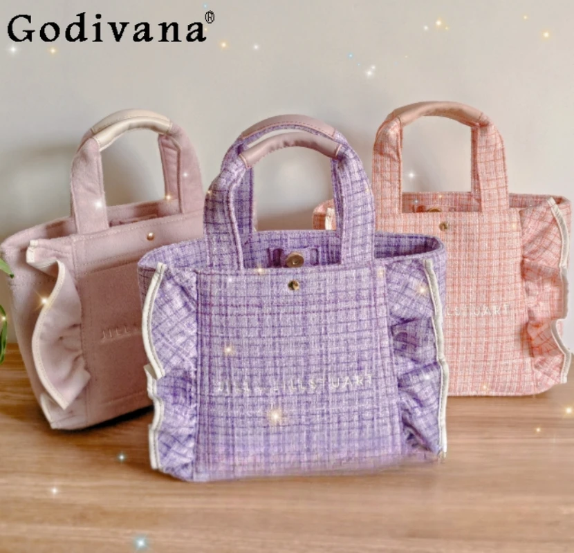 Giapponese autunno e inverno nuovo stile classico borsa a tracolla arruffata da donna borsa a tracolla ricamata con lettera quadrata per ragazze