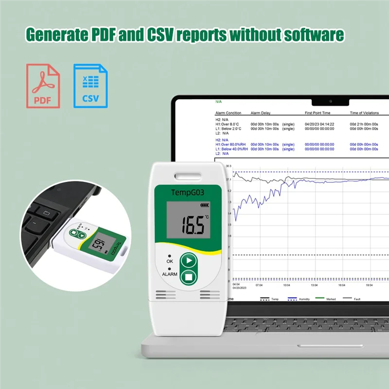 A42Z-Tempg03 USB Temp & Humidity Data Logger Reusable TEMP Data Logger Recorder Humiture Recording Meter With 32,000 Capacity