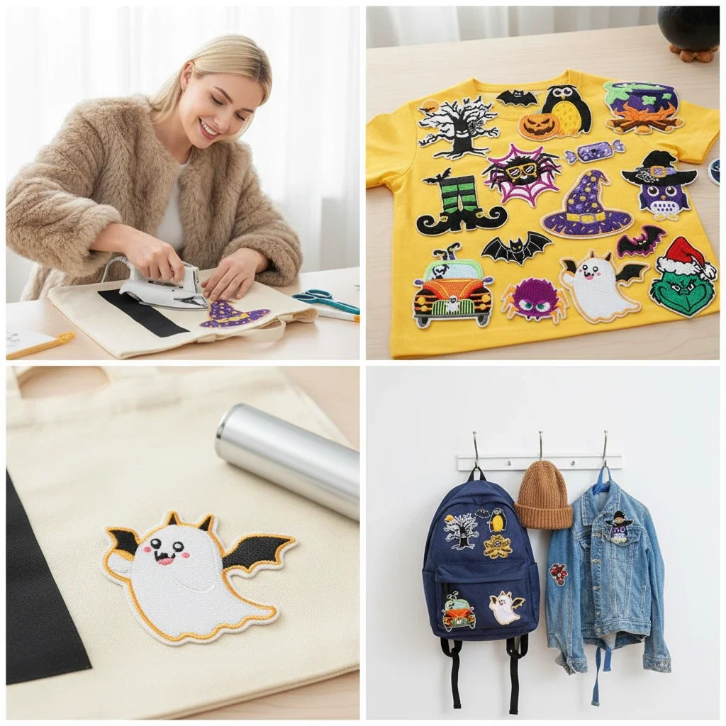 Призрак-автомобильная-вышивка-тканевая-наклейка-Хэллоуин-тема-компьютерная-вышивка-этикетка-сова-шляпа-ведьмы-сумка-украшение-патч-наклейка