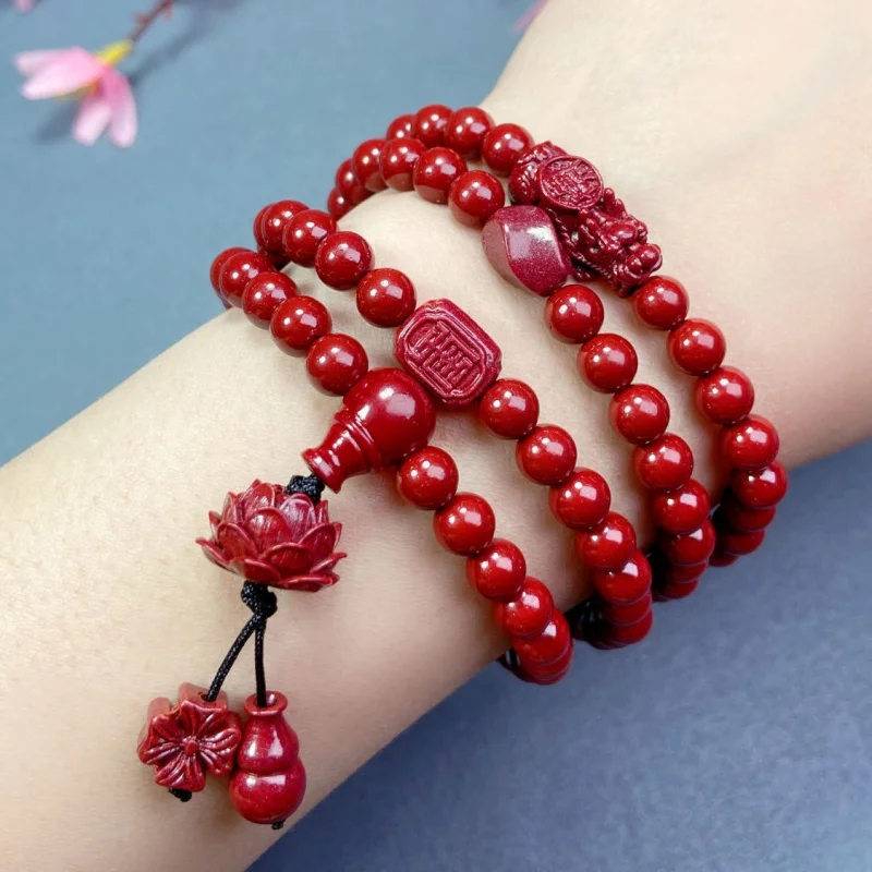 Cinnabar 108 Pieces Blessing Card Lotus Beads  Bracelet