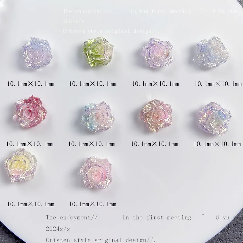20Pc New Sparkling Flower Nail Art Accessories Firefly Luminous Resin Flower Nail Charms Flatback Resin Nails Decorations Parts