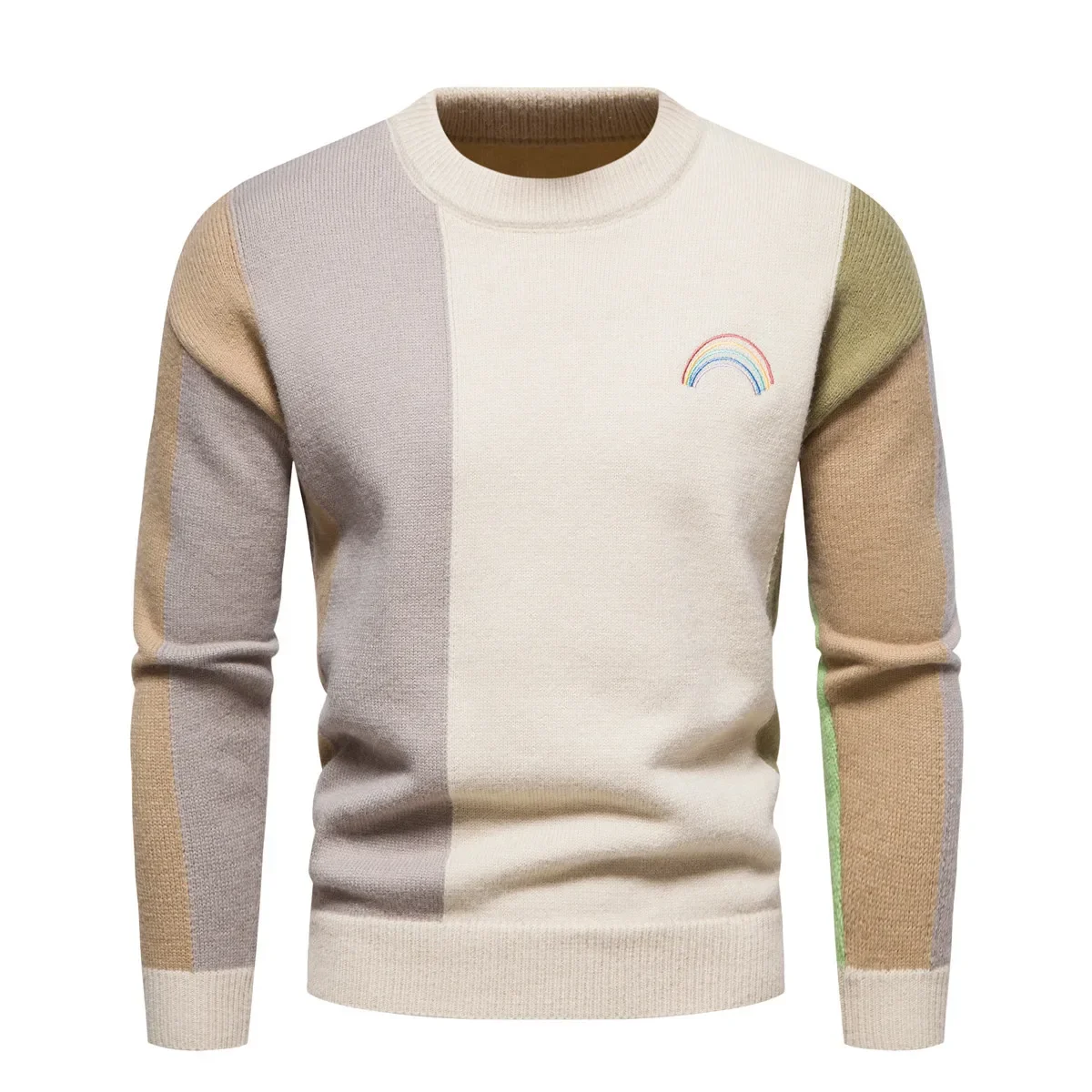 

2023 Autumn and Winter New Men's Knitwear Stripe Embroidery Colored Fit Fit Men's Round Neck Sweater Underlay