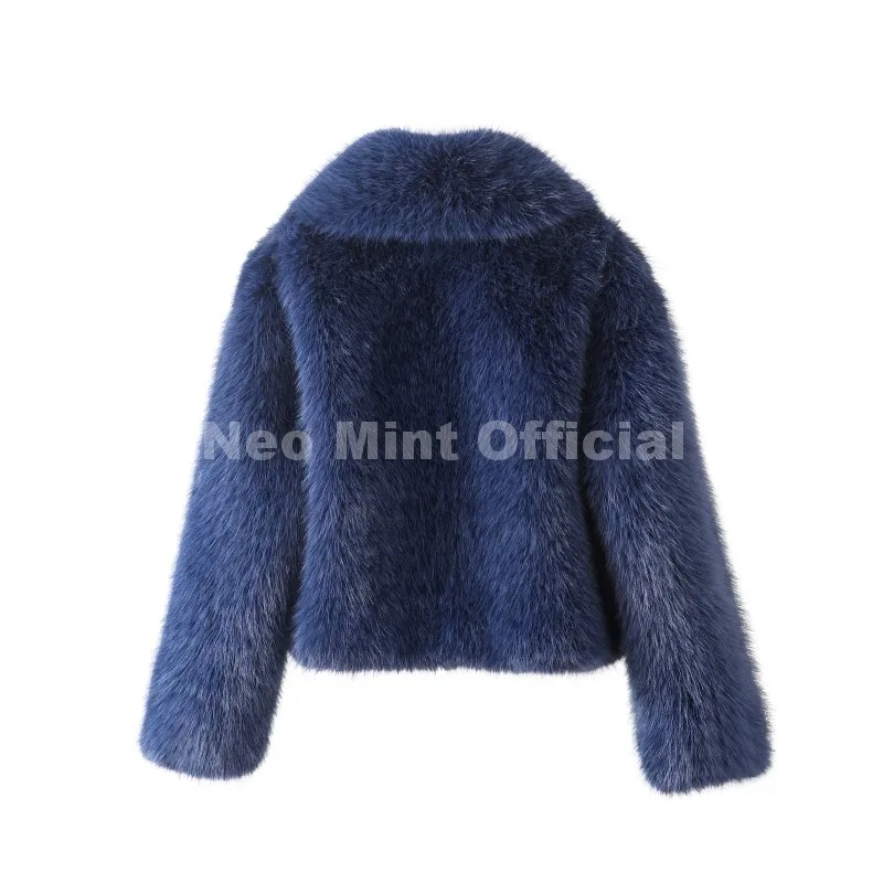 Neo Mint Winter 2025 Trendy Brown Obsession Cropped Shawl Collar Faux Fur Coat Women Jacket Chic Girls Brand Fox Fur Outerwear