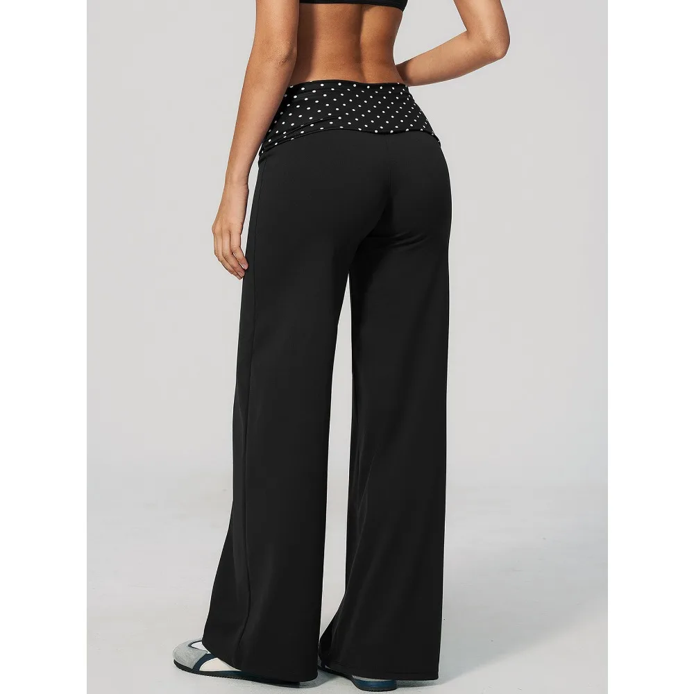 New Women's Sports Pants Retro Splicing Wave Point Flip Waist Stripe Fitness Hip Lifting and Abdominal Compression Yoga Pants