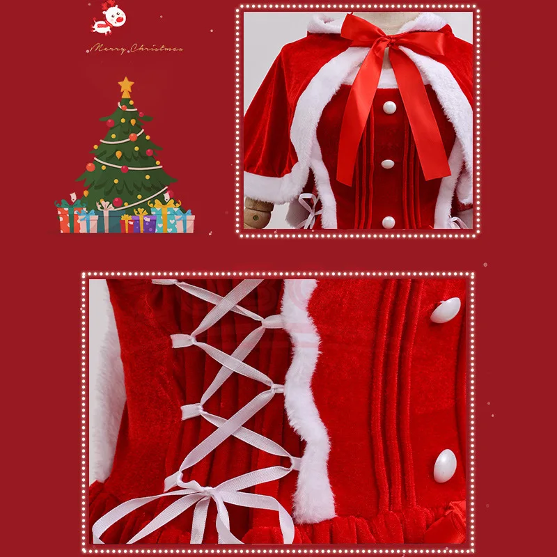 2025 عيد الميلاد تنورة تأثيري فستان عيد الميلاد ليتل الأحمر ركوب هود فستان بحزام مع شال صغير مثير الأرنب فتاة