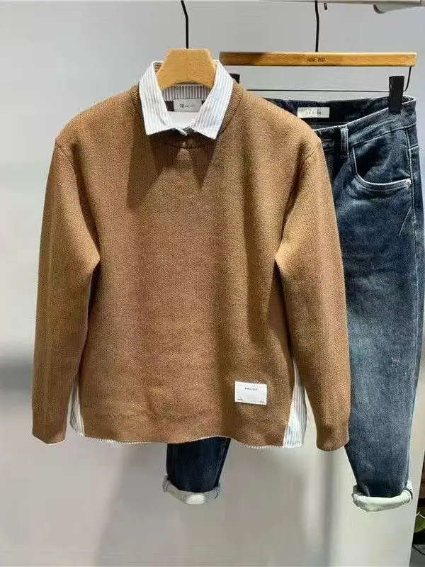 

Теплый свитер с воротником irt, мужская трикотажная одежда, повседневная длинная све, осень-зима, новая модная брендовая толстовка из двух предметов