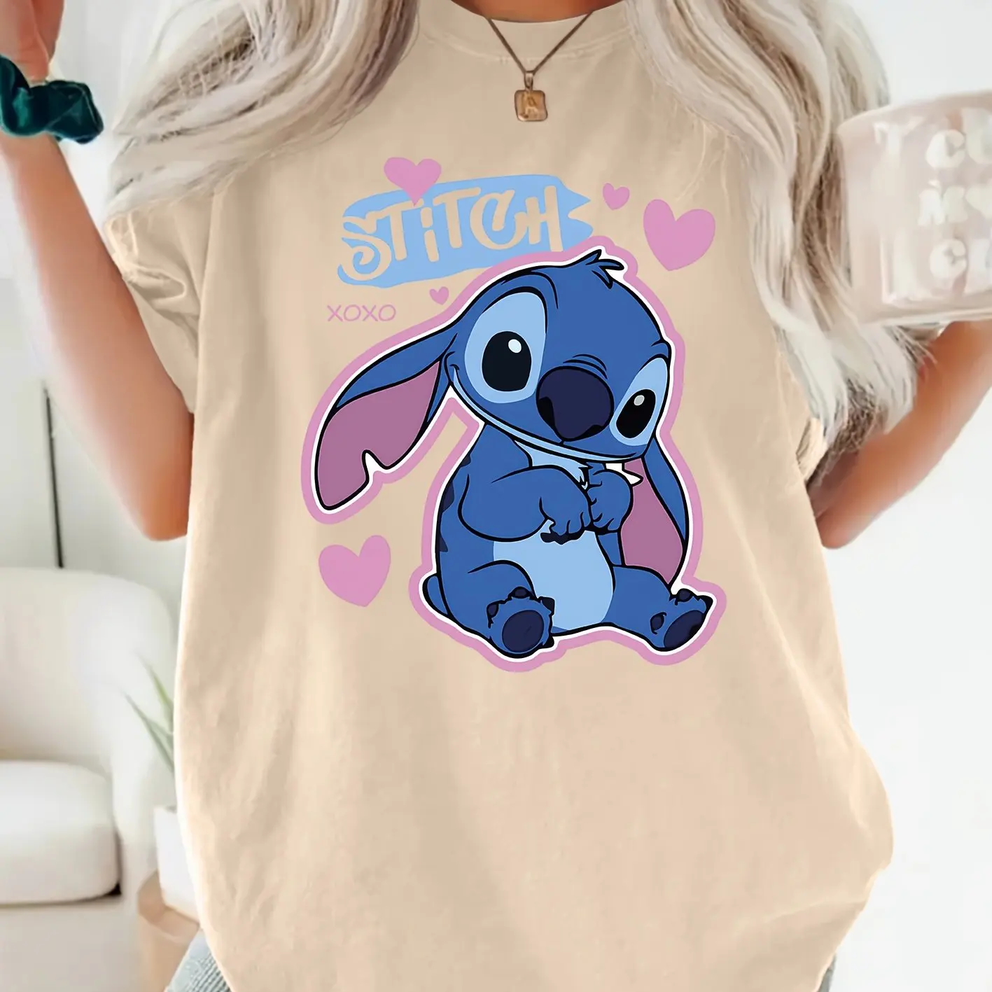 T-shirt Disney Stitch in cotone da uomo e da donna, casual, alla moda, streetwear, oversize, ampia, manica corta, unisex, per eventi