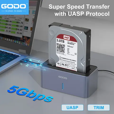 GODO SAS/SATA HDD Docking Station USB 3.0 2.5/3.5 Inch External Enclosure for HDD/SSD with 12V/2.5A Power