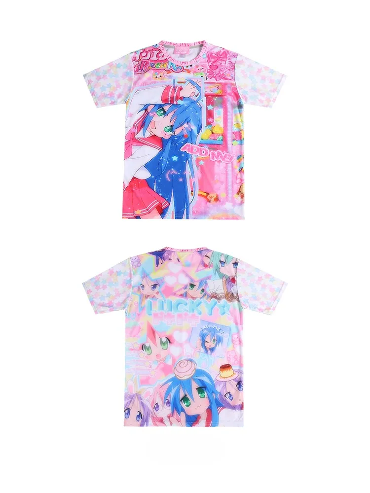 Lucky Star Anime Izumi Konata T-shirt 3D Print Men Women Unisex O-Neck Mens Casual Short Sleeve Street Anime Clothes