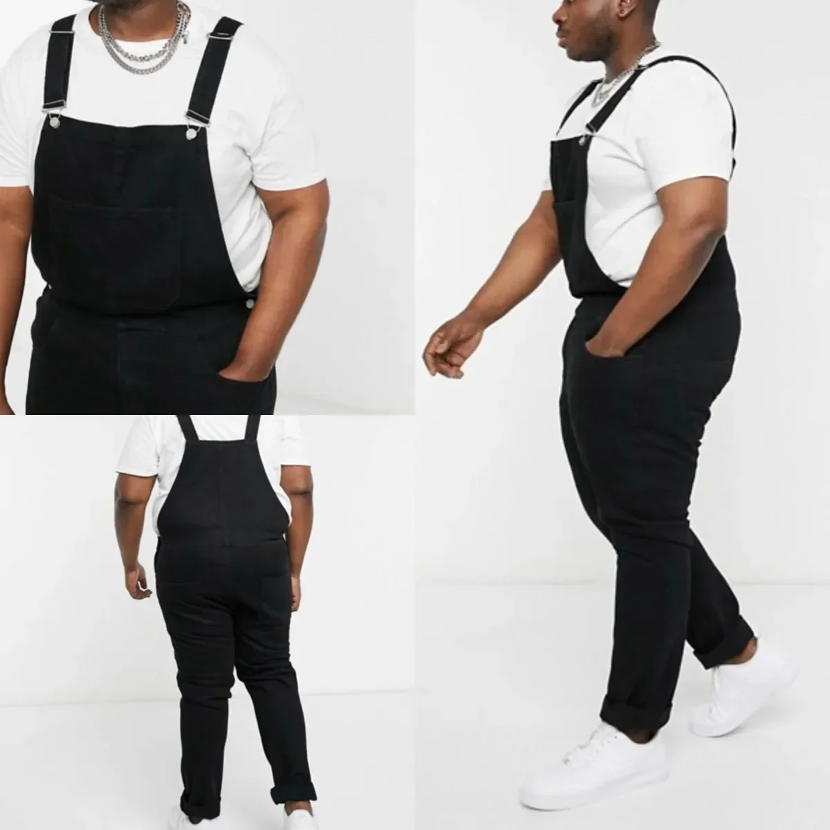 Men Jeans Overalls Ankle Length Denim One Piece Pencil Pants Mid Waist Slim Fit Pockets Jumpsuits Solid Washed Cargo Trousers