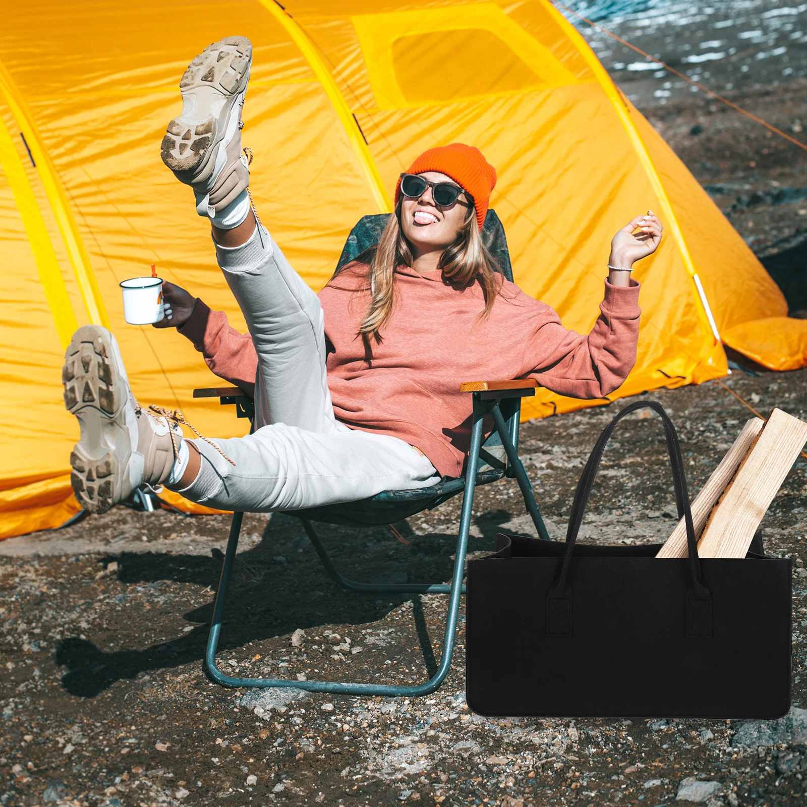 

Felt Storage Bag Foldable Firewood Carrier Large Capacity Reusable Log Tote For Camping Garden Tools Outdoor Storage Container