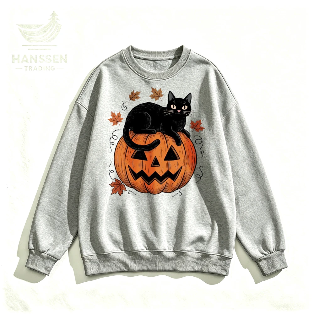 Black Cat Pumpkin Autumn Leaves Halloween T Shirt Women Spooky Graphic Print Short Sleeve Casual Beach Vacation Girlfriend Gift