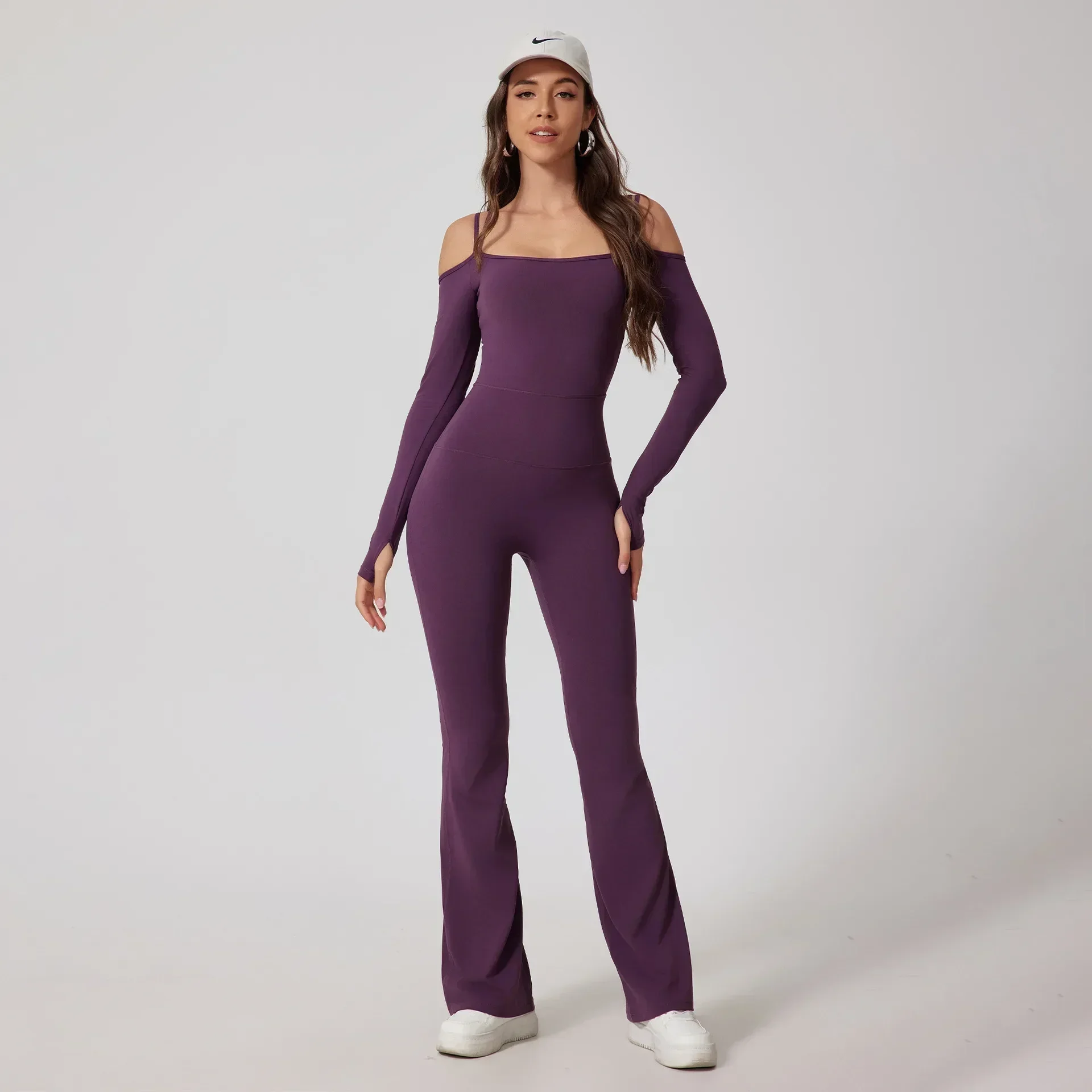 Seamless Yoga Jumpsuits Sports Fitness High Waist Hip Raise Long-Sleeved Flared Pants Suit Workout Gym Leggings Set for Women image 2