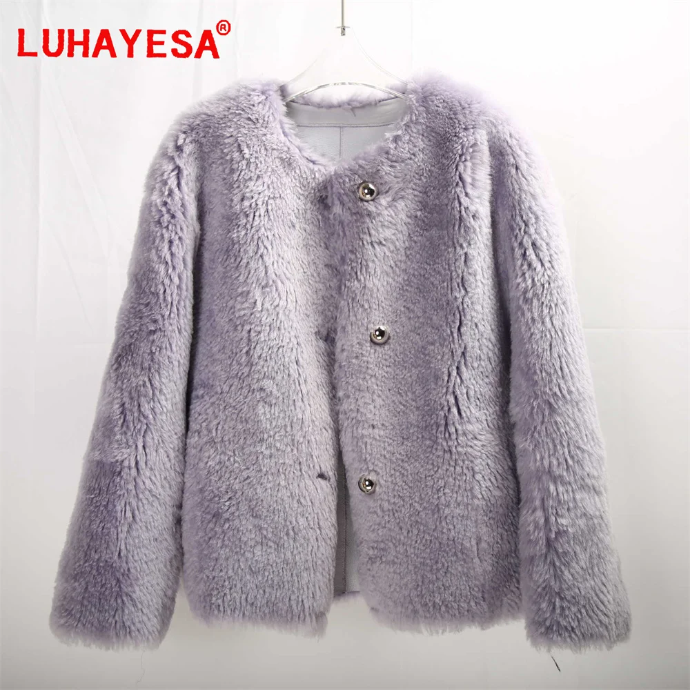 2024 Violet Australia Lamb Fur Shearling Clothes Women Fashion Luhayesa Winter Short Natural Fur Jacket