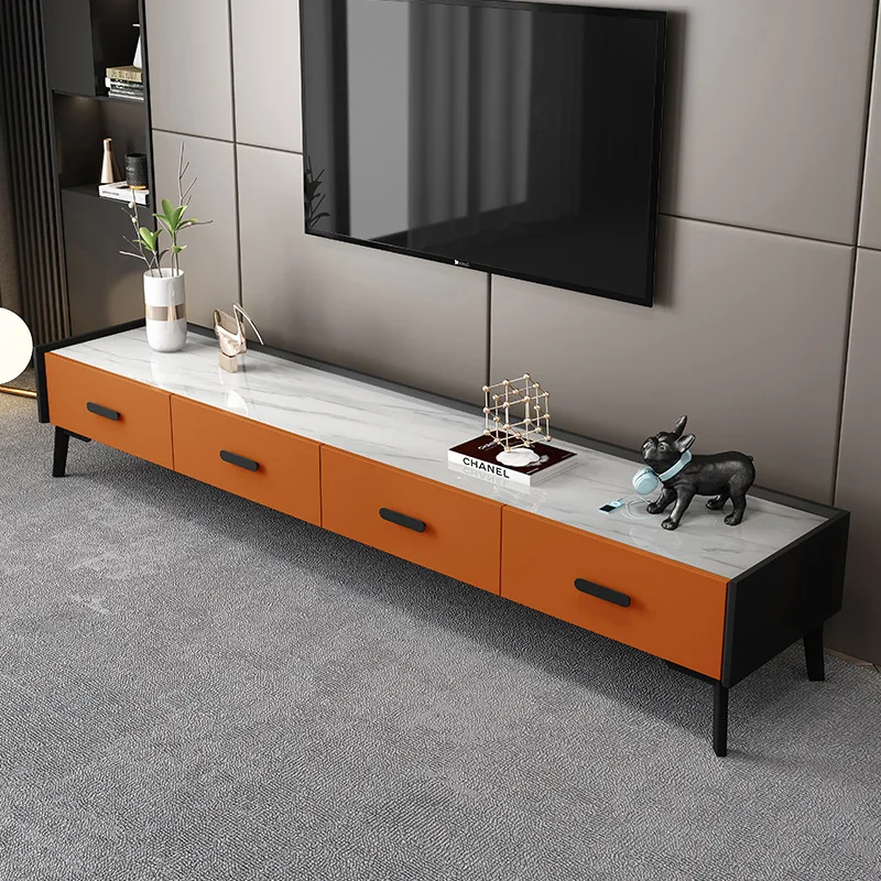 معالجة مخصصة التلفزيون روك بلاطة تلفزيون خزانة ضوء طاولة القهوة الفاخرة أثاث غرفة المعيشة شقة صغيرة تلفزيون خزانة أرضية #4