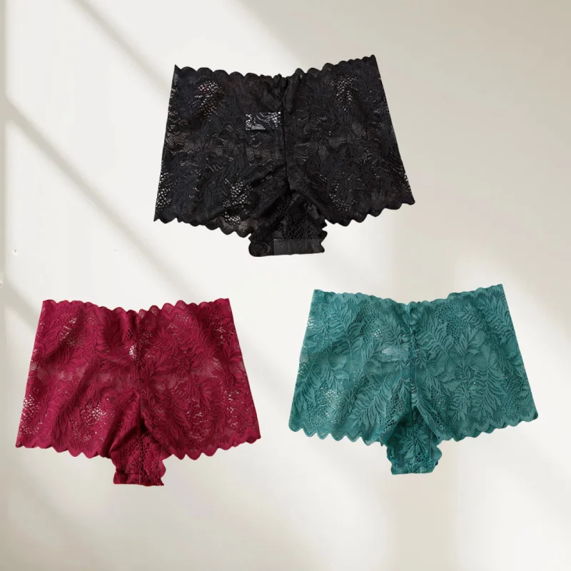 

3-Pack Sexy Lace Panties: Plus Size Low-Rise Seamless Bikini & Boyshort with Airy Comfort