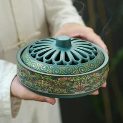 Ceramic aroma diffuser retro incense burner, home decoration creative enamel color large mosquito repellent incense burner