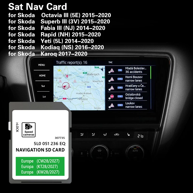 for Skoda Octavia from 2015-2020 Car Update EU Map SD Card Navigation Sat Nav 32GB MIB2 5L0051236EQ
