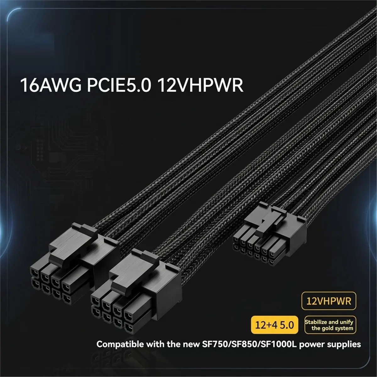 A003 600W PCIe 5.0 12VHPWR PSU Cable for Type 5 Modular, Dual 8-Pin PCIe to 12+4Pin Modular Cable for RTX4090 GPU