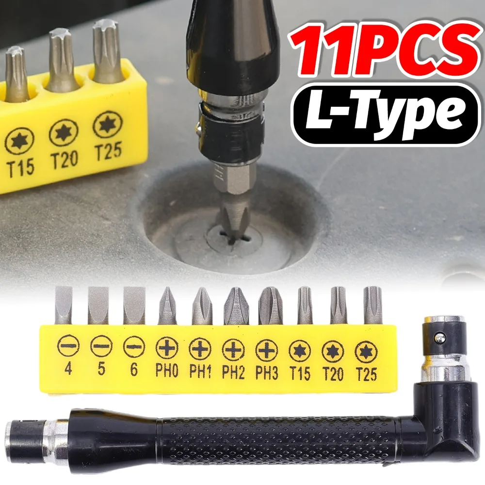 

High-Strength 45# Steel L-Shaped Mini Double-Ended Socket Wrench with 10pcs Bits for Car Repair Woodworking Furniture Assembly