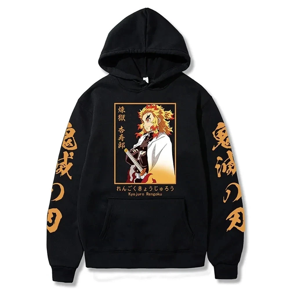 Anime Demon Slayer Kyojuro Rengoku Hoodie mit Grafikdruck Harajuku Herren- und Damenkollektion 2026 Neuheiten Herbst