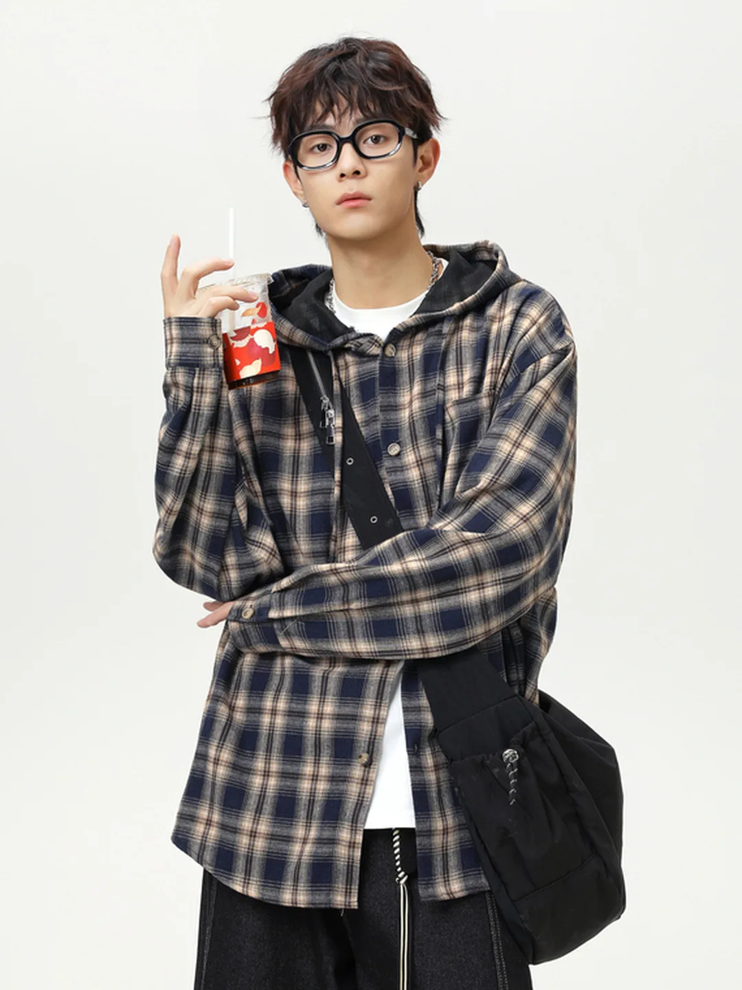 

Рубашка-куртка в клетку с цветными блоками и капюшоном, мужская свободная повседневная рубашка с длинными рукавами, свитшот, осенний тренд, винтажный американский стиль