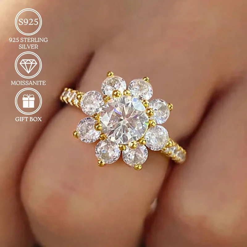 

1pc 1Carat 925 Sterling Silver Moissanite Sunflower Ring, Elegant and Fashionable, It Is A Perfect Birthday Gift.