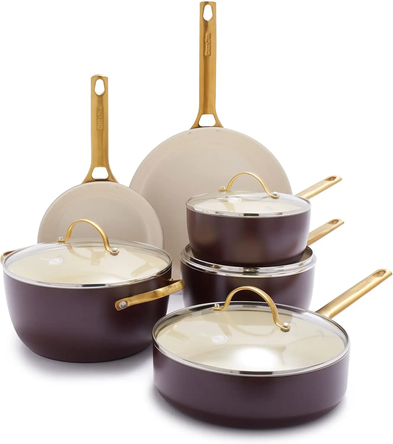 Reserve Hard Anodized Healthy Ceramic Nonstick 10 Piece Cookware Pots and Pans Set, Gold Handle