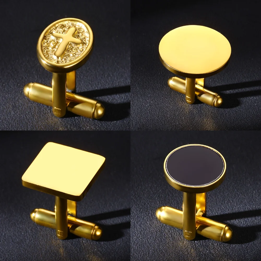 1Pc Gold Color Cross Cufflink Stainless Steel Jewelry Fashion Men French Shirt Cuff Buttons Business Banquet Accessories Gift