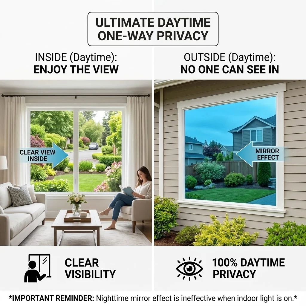 One Way Static Cling Window Film 90cm X 1/2/3/5m Privacy Sun Block Bright Blue Front Silver Back Reflective for Home Office